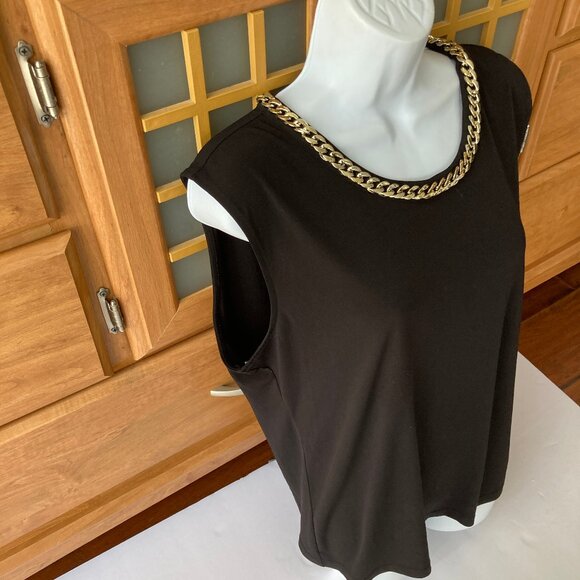 Marc New York Andrew Marc Black Sleeveless Shell with Gold Chain Neckline XL - Picture 5 of 5